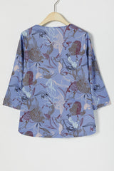 Graphic Print V-neck 3/4 Sleeves Blouse