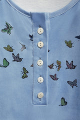 Butterfly Print Buttons Sleeveless Tank Tops
