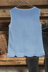 Butterfly Print Buttons Sleeveless Tank Tops