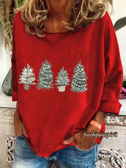 Women's Vintage Christmas Printed Long Sleeve V-Neck Top
