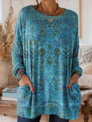 Vintage Daily Round Neck Long Sleeve Blouse