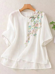 Floral Print Short Sleeve Crew Neck Regular Top