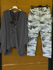 Camouflage Print V-neck Short Sleeve Loose Casual Two Piece Suit