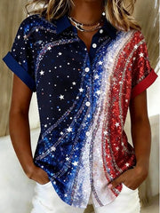 Independence Day Print Short Sleeve Button Up Shirt