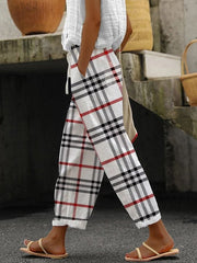 Plaid Print Natural Waist Loose H-Line Long Baggy Casual Pants