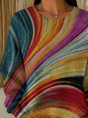 Women Multicolor Swirl Abstract Print Crew Neck Casual Sweatshirt