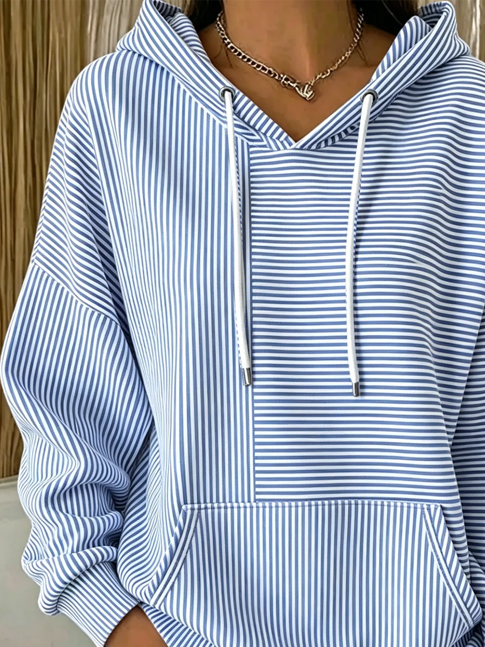 Striped Drawstring Hooded Sweatshirt With Kangaroo Pocket