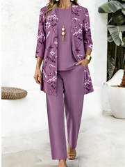 Women Floral Print Long Sleeve Casual Spring/Fall Multi-Piece Set Matching Set