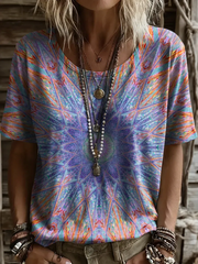 Casual Abstract Print Crew Neck Short Sleeve T-shirt