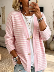 Women Spring/Fall Outerwear Casual Printing Striped Long Sleeve Jacket
