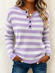 Casual Striped Henley Collar Long Sleeve T-shirt