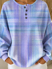 Casual Ombre Henley Collar Simple Long Sleeve Sweatshirt
