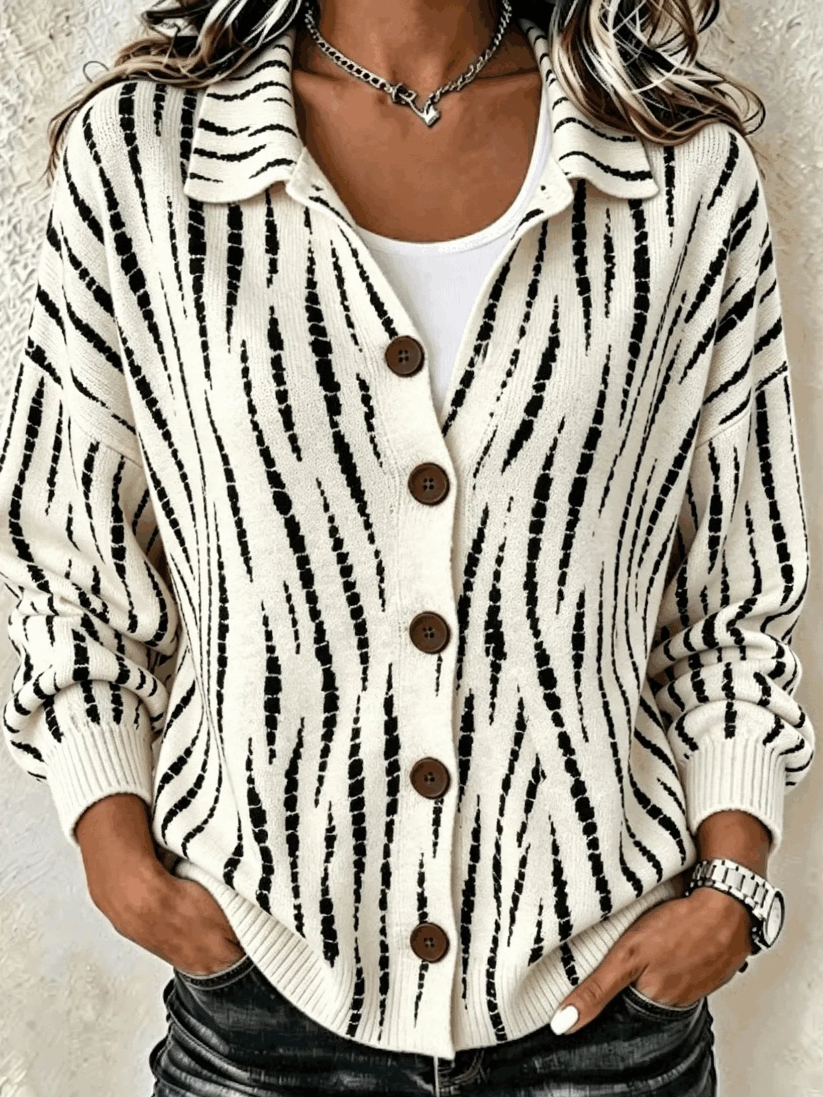 Women Abstract Long Sleeve Comfy Casual Cardigan