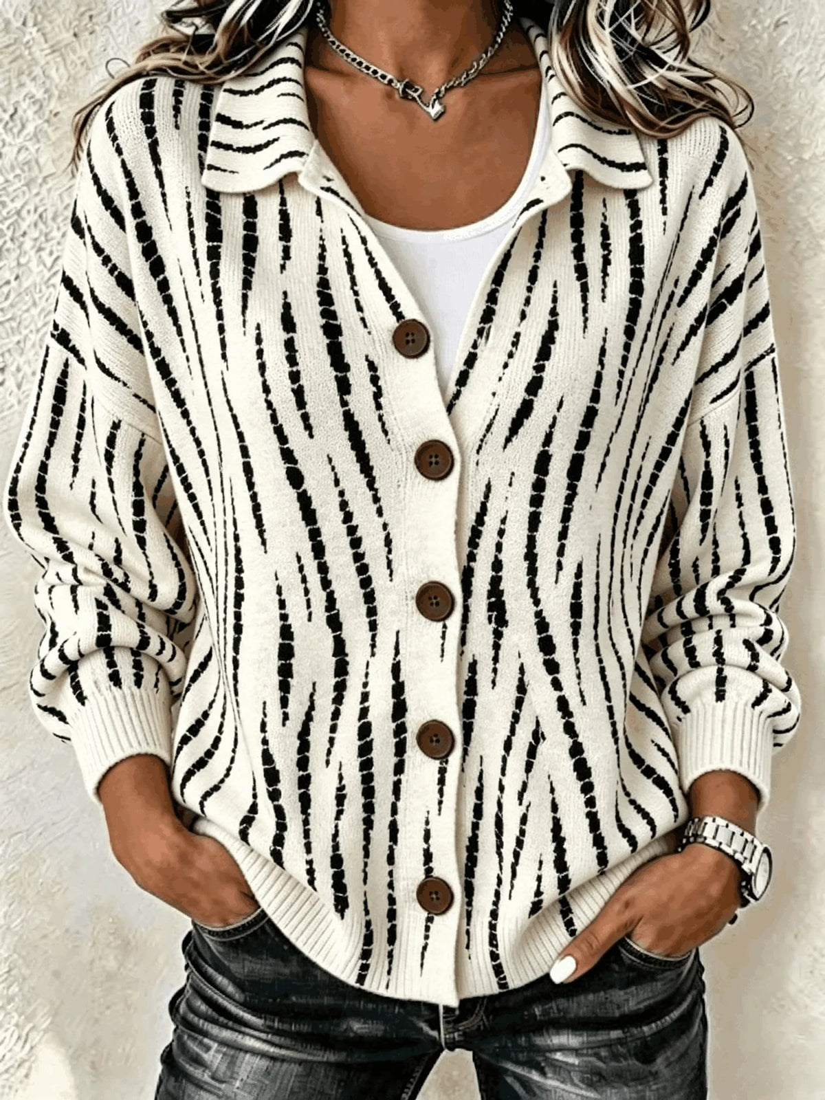 Women Abstract Long Sleeve Comfy Casual Cardigan