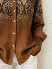 Casual Women Nationality/ethnic Vintage Shirt Shirt Collar Long Sleeve Printing Top
