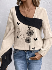 Women's Casual Cotton Linen Loose Lapel Irregular Dandelion Shirt