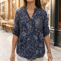 Elegant Sequin Pocket Floral Blouse for Women