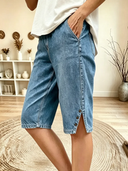 Vintage Plain Natural Printing Straight Pants Shorts