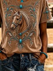 Casual Horse Crew Neck Short Sleeve T-shirt