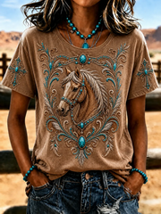 Casual Horse Crew Neck Short Sleeve T-shirt