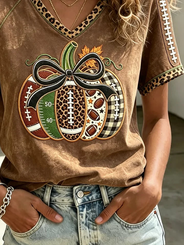 Vintage Maple Leaf V Neck Short Sleeve T-shirt