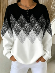 Casual Geometric Henley Collar Long Sleeve Sweatshirt