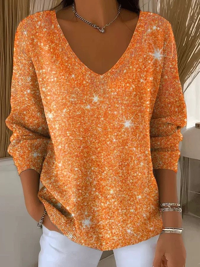 Women Cotton Random Print Long Sleeve Comfy Casual Printing Sweater