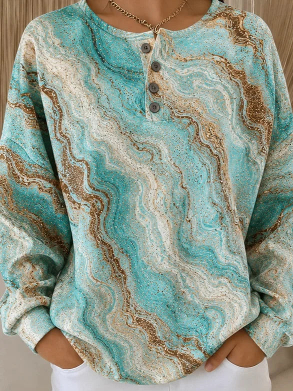 Casual Abstract Henley Collar Long Sleeve Sweatshirt