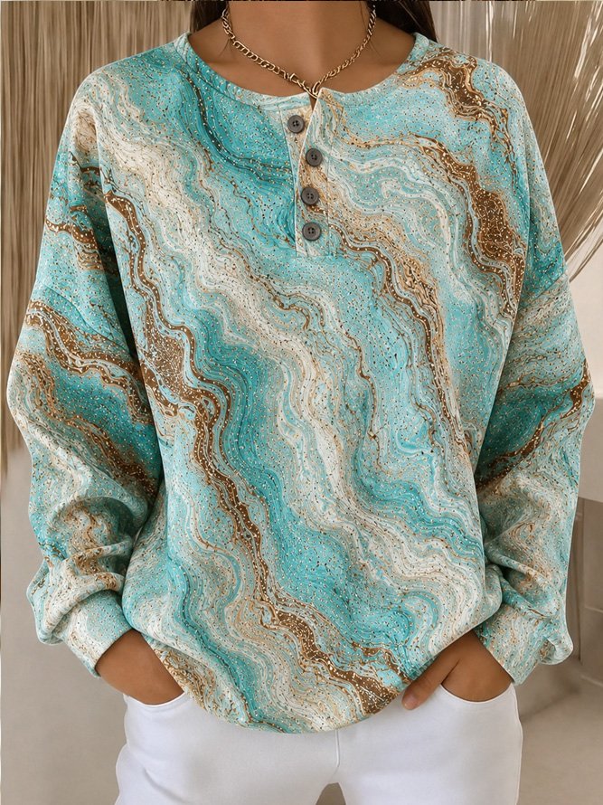 Casual Abstract Henley Collar Long Sleeve Sweatshirt