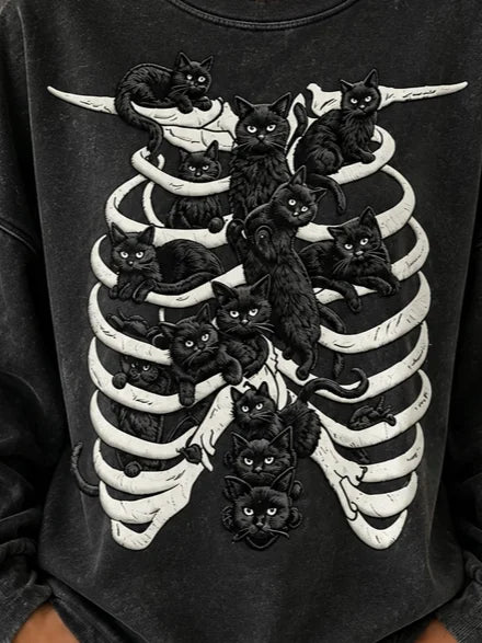 Casual Cat Crew Neck Long Sleeve Sweatshirt