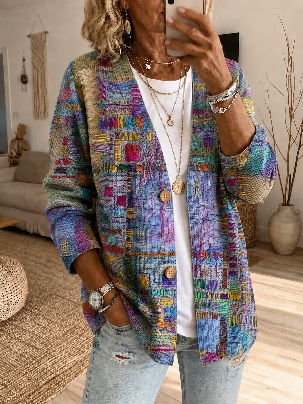 Women Spring/Fall Outerwear Casual Simple Printing Abstract Graphic Long Sleeve Jacket