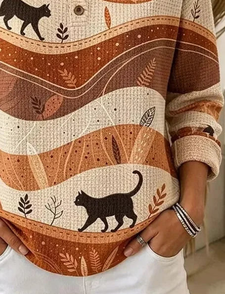 Vintage Casual Leaf Henley Collar Long Sleeve Sweatshirt