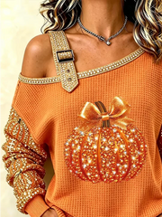 Casual Halloween (pumpkin) Asymmetrical Long Sleeve Sweatshirt