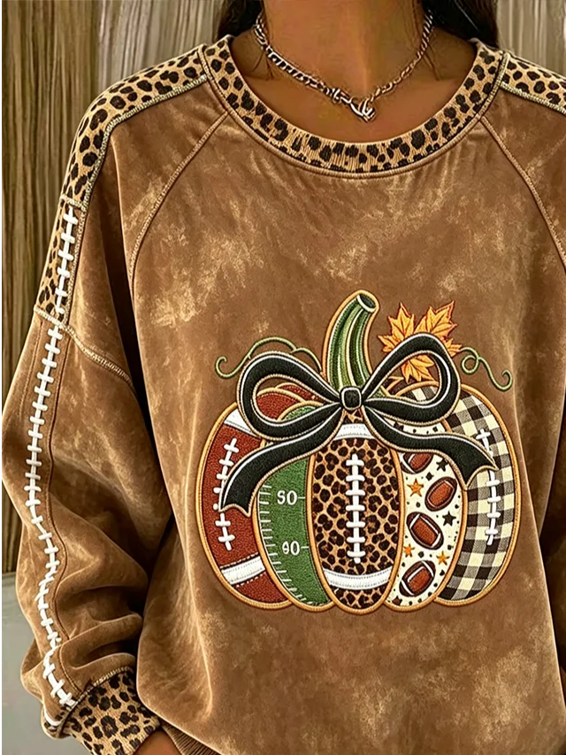 Casual Leopard Crew Neck Long Sleeve Sweatshirt