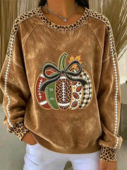 Casual Leopard Crew Neck Long Sleeve Sweatshirt