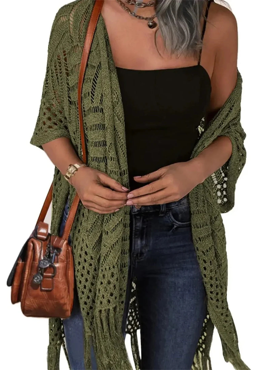 Women's Boho Fringe Crochet Long Cover Up
