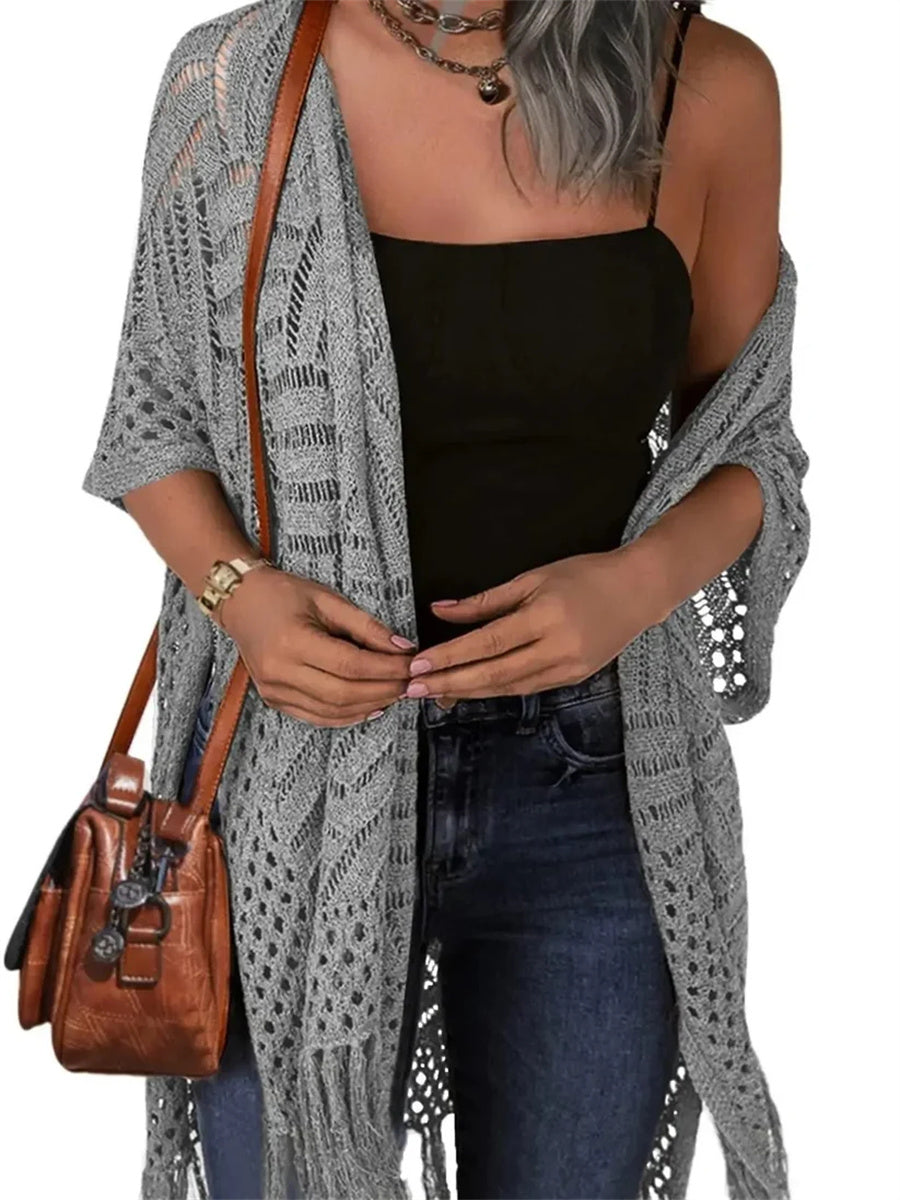 Women's Boho Fringe Crochet Long Cover Up