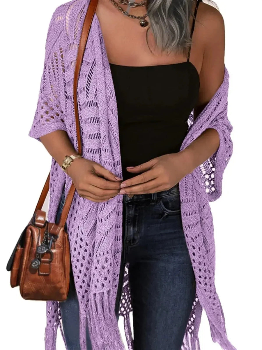 Women's Boho Fringe Crochet Long Cover Up