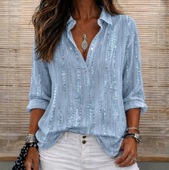 Vintage Relaxed Striped Long Sleeve Blouse
