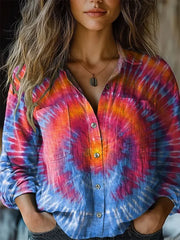 Women's Colorful Tie Dye Print Casual Long Sleeve Comfortable Cotton Shirt