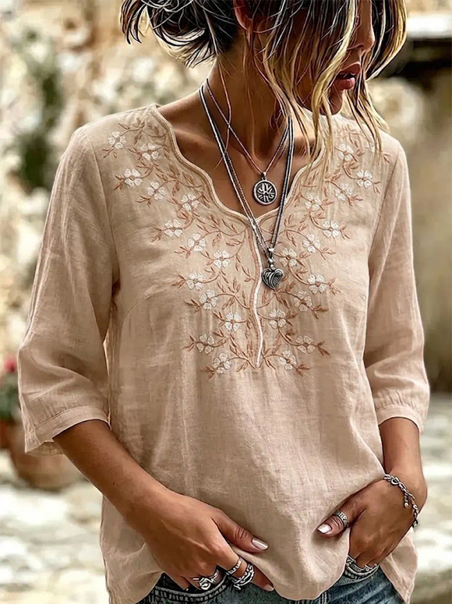 Women's Elegant Art Casual Ethnicity Floral Embroidery Blouse