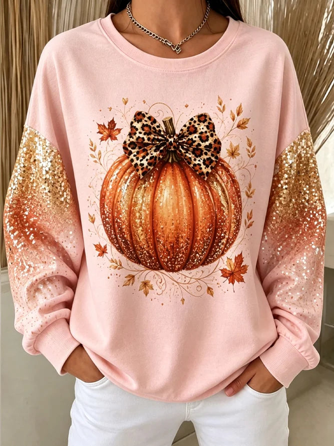 Casual Bow?Pumpkin Graphic Versatile Sweatshirt