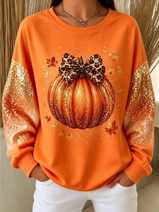 Casual Bow?Pumpkin Graphic Versatile Sweatshirt