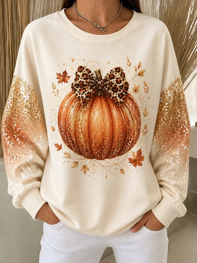 Casual Bow?Pumpkin Graphic Versatile Sweatshirt