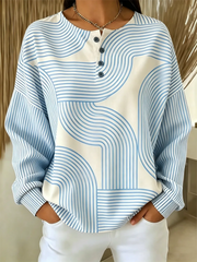 Abstract Geometric Stripe Print Henley Neck Long Sleeve Casual Sweatshirt