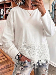 Floral Lace?hem Oversized Long?sleeve Top