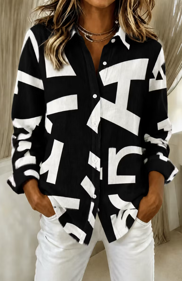 Women's Casual Letter Pattern Long Sleeve Shirt