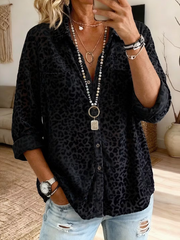 Women's Leopard Print Shirt Collar Long Sleeve Shirt