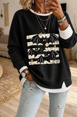 Women'S Fake Two Piece Layered Bat Patterns Sweatshirt