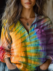 Women's Colorful Tie Dye Print Casual Long Sleeve Cotton Shirt